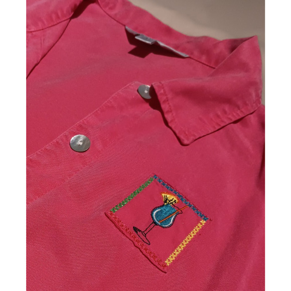 AKS by Amy K Su Tops - AKS by Amy K Su Embroidered Cocktail Coral Women's Button Up Large Lyocell Top